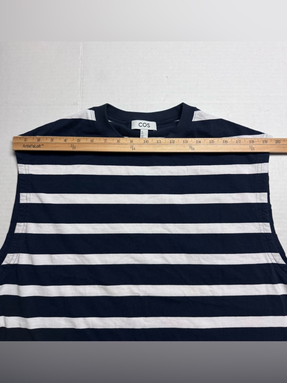 COS Relaxed Cotton-Crepe Tank Top In Navy White Stripe Size: Large - Picture 10 of 13
